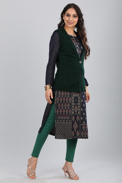 Green V-Neck Sleeveless Sweater