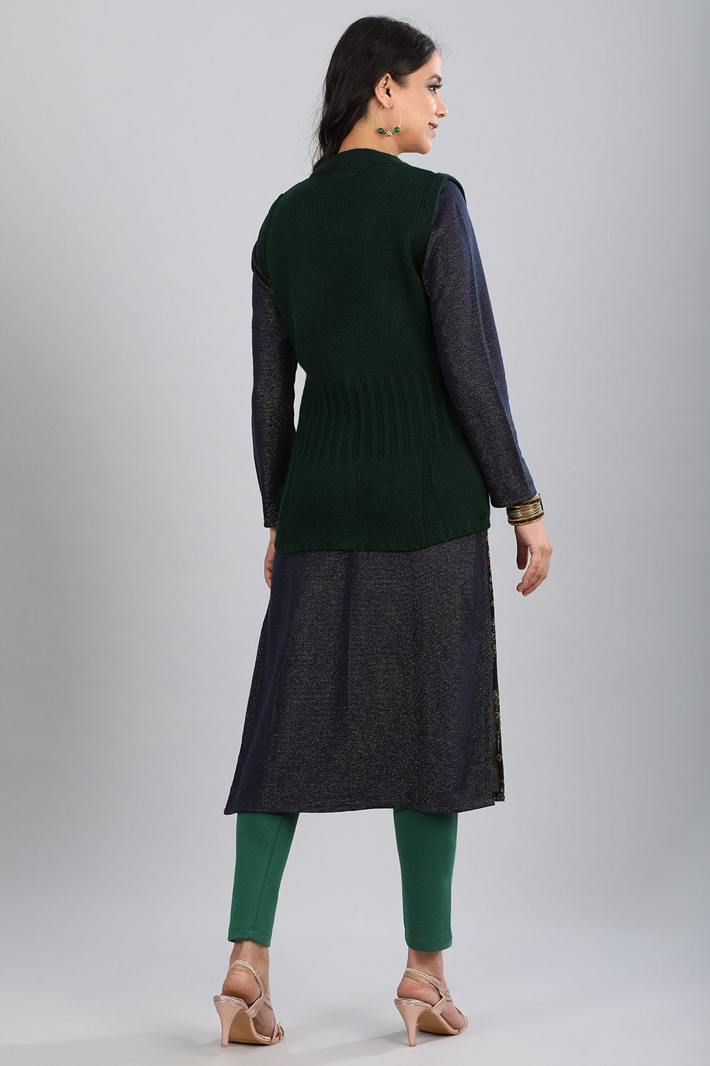 Green V-Neck Sleeveless Sweater