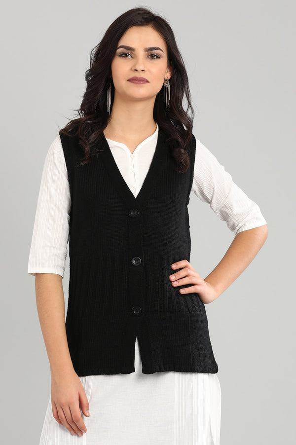 Black V-Neck Sleeveless Sweater