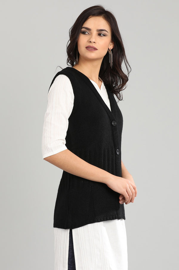 Black V-Neck Sleeveless Sweater
