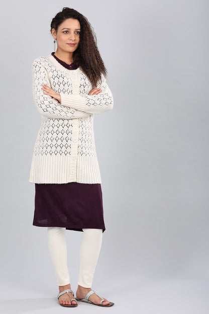 White Solid Round Neck Sweater