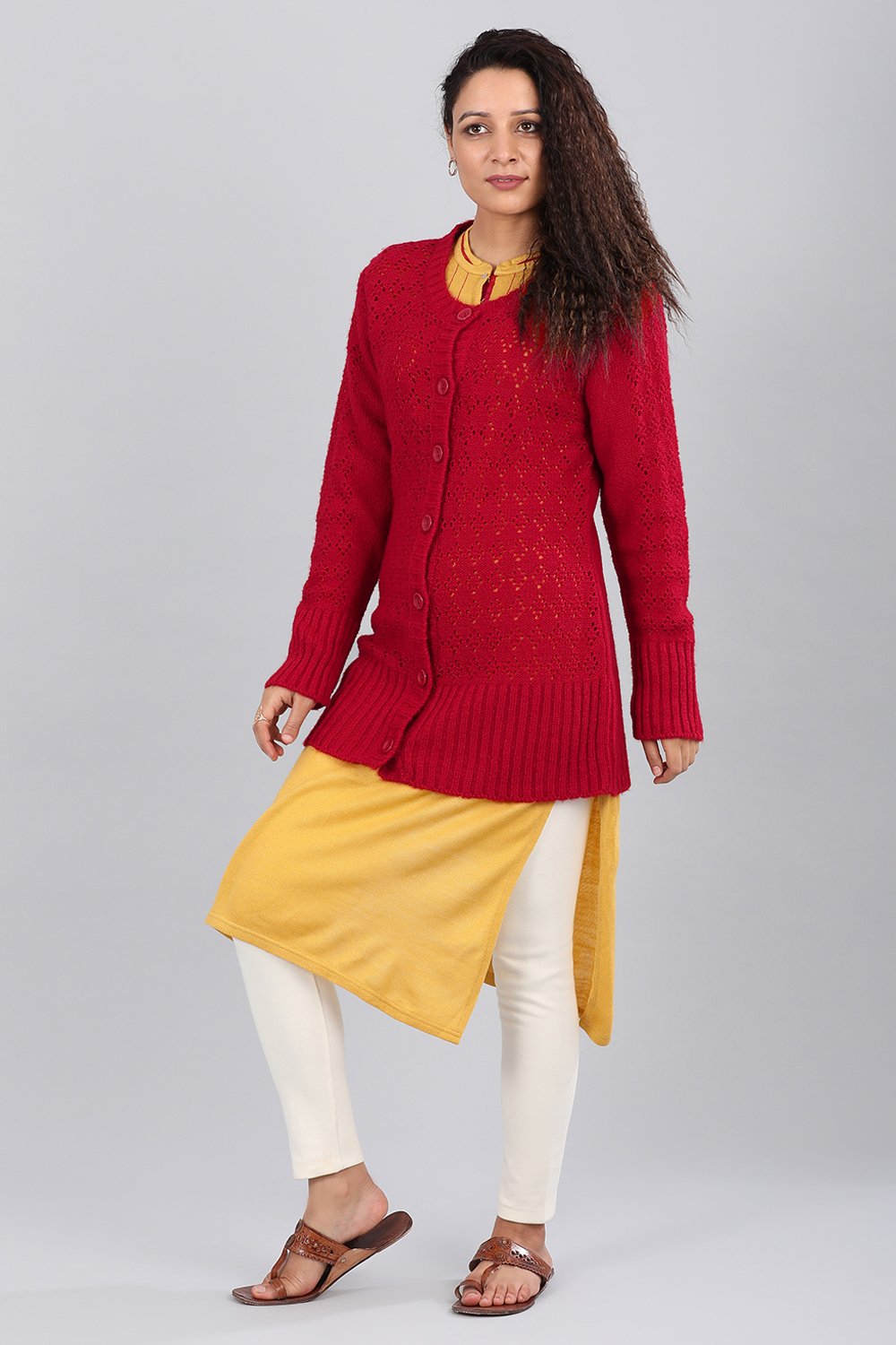 Red Round Neck Solid Sweater