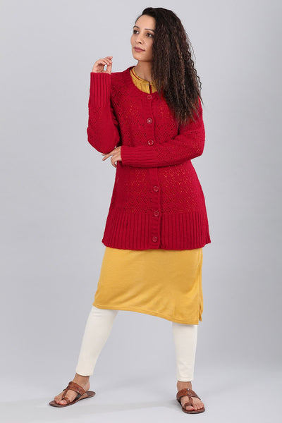 Red Round Neck Solid Sweater
