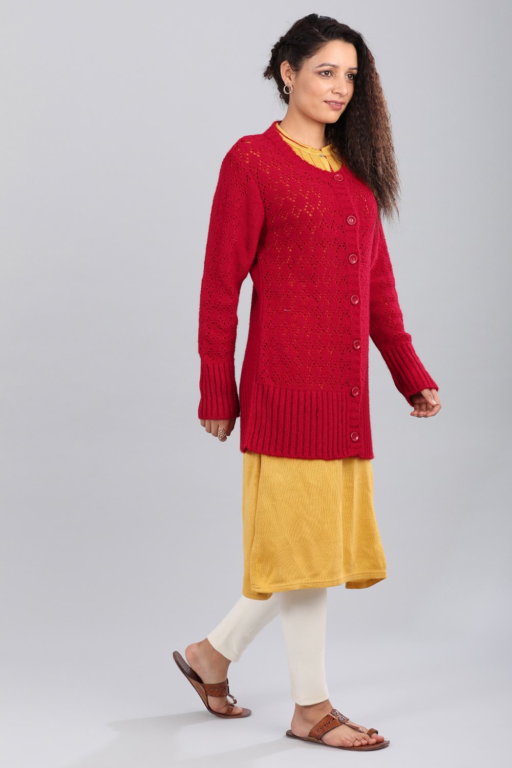 Red Round Neck Solid Sweater