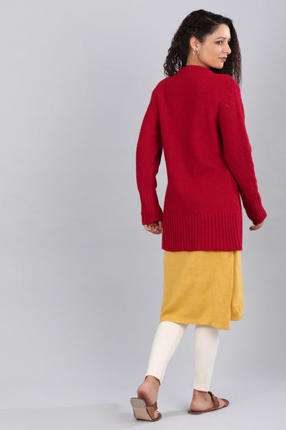 Red Round Neck Solid Sweater