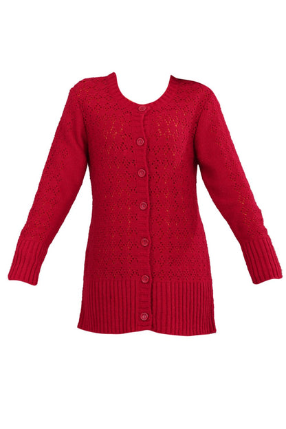 Red Round Neck Solid Sweater