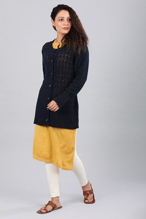 Blue Solid Round Neck Sweater