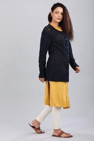 Blue Solid Round Neck Sweater