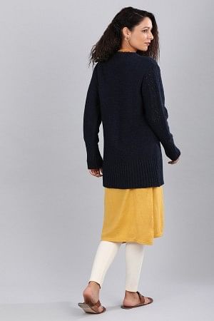 Blue Solid Round Neck Sweater