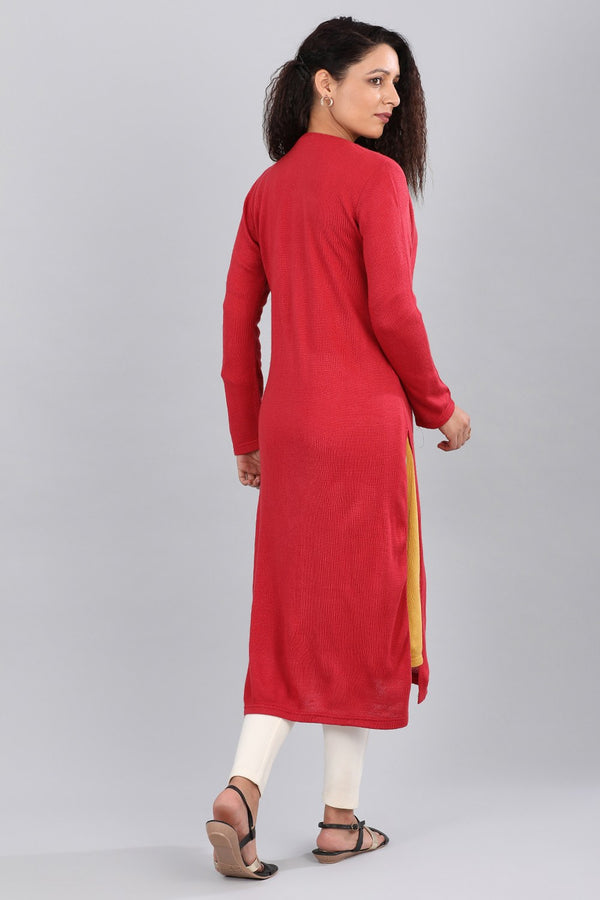 Red V-Neck Solid Sweater