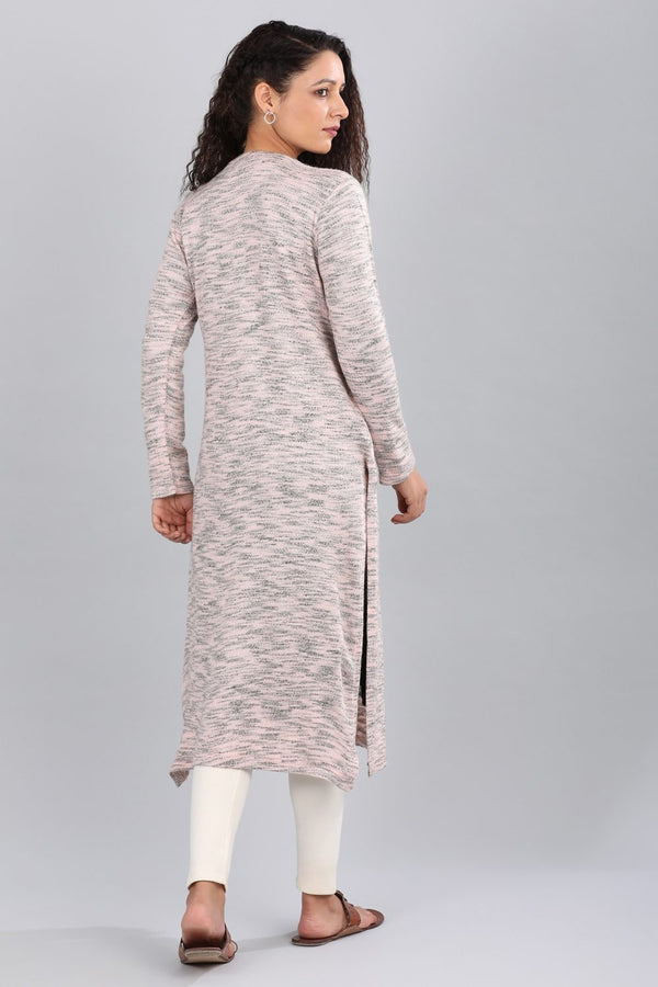 Pink V-Neck Solid Sweater