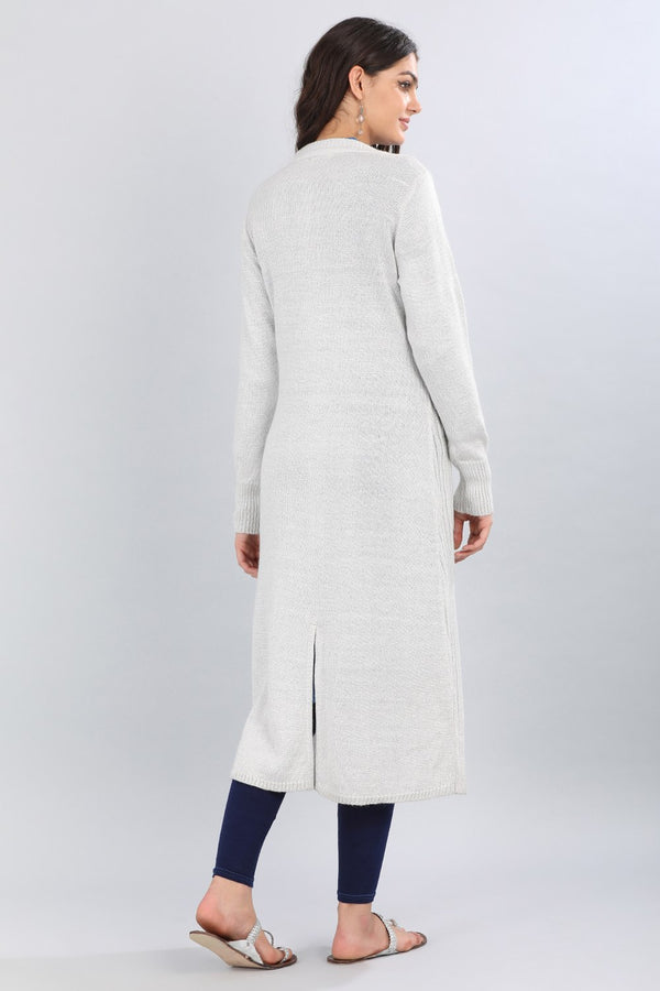White Round Neck Solid Sweater