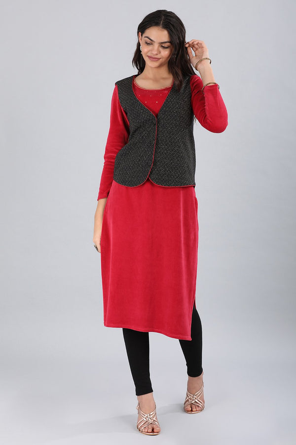 Black V-Neck Yarn-dyed Jacket