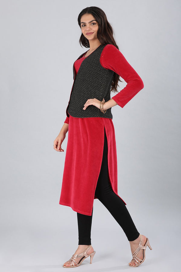 Black V-Neck Yarn-dyed Jacket