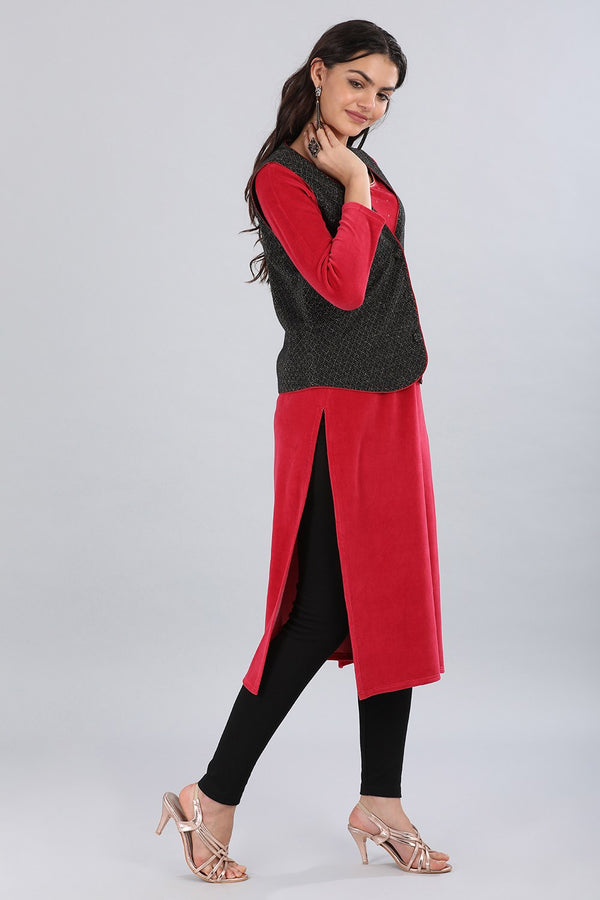 Black V-Neck Yarn-dyed Jacket