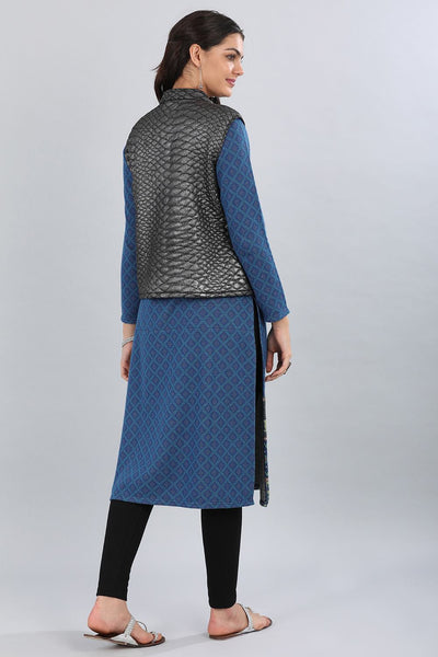 Black Mandarin Neck Yarn-dyed Jacket