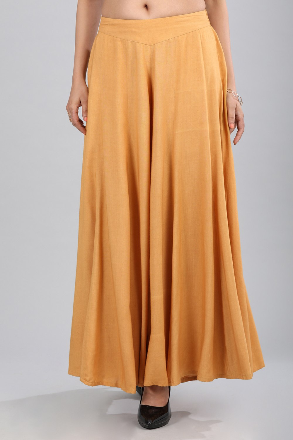 Gold Flared Solid Palazzos