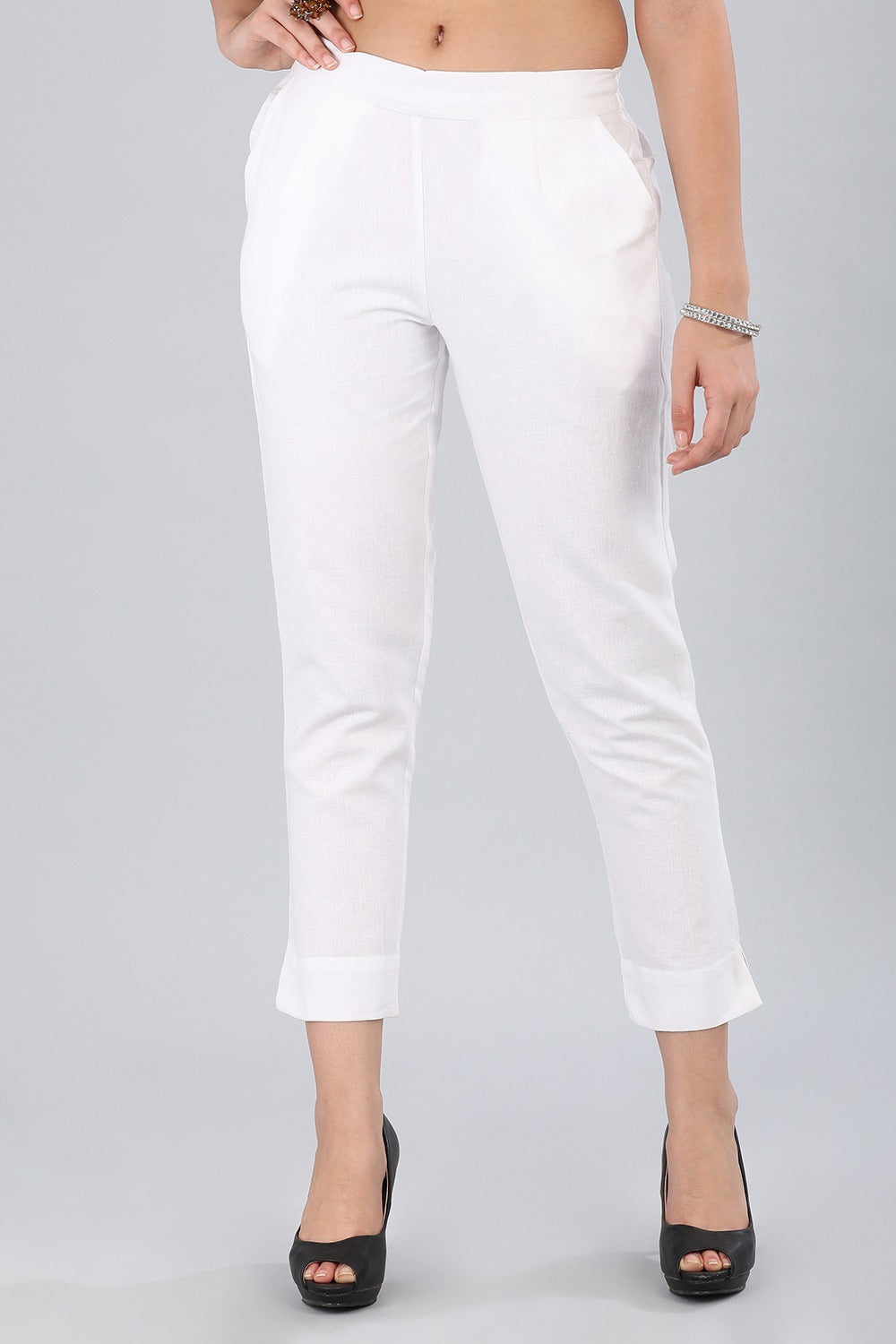 White Solid Trousers