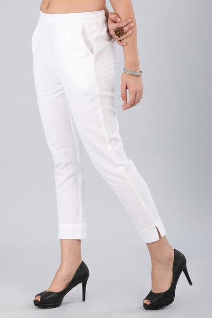 White Solid Trousers