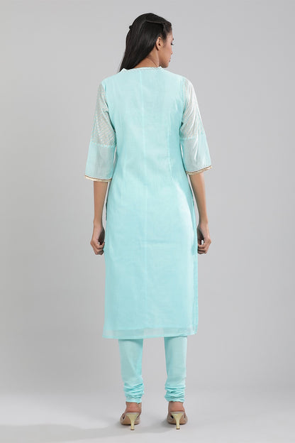 Blue Mandarin Neck Embellished kurta Set