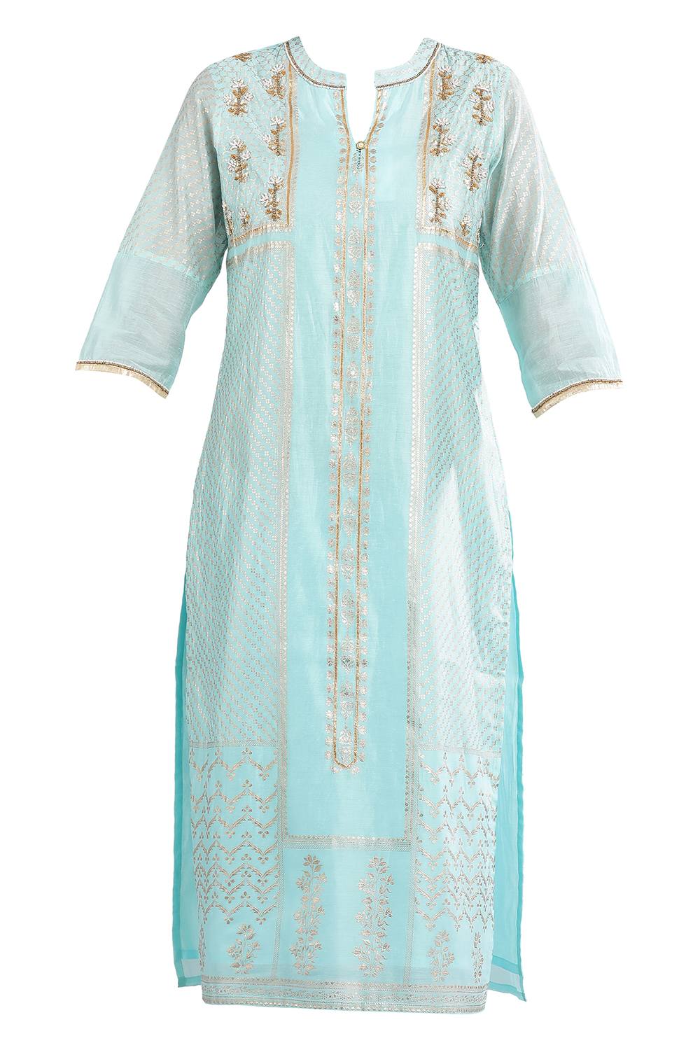 Blue Mandarin Neck Embellished kurta Set