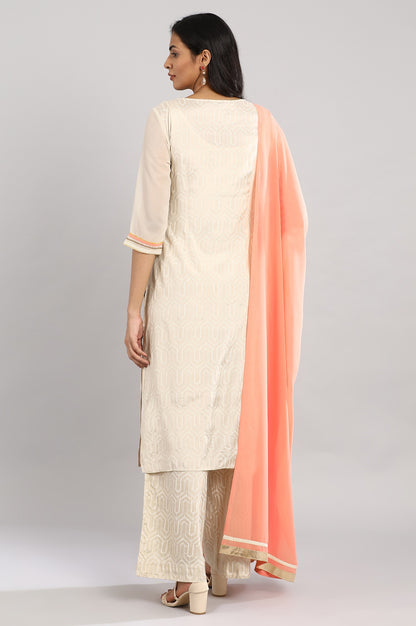 Peach Printed kurta with Palazzos and Dupatta