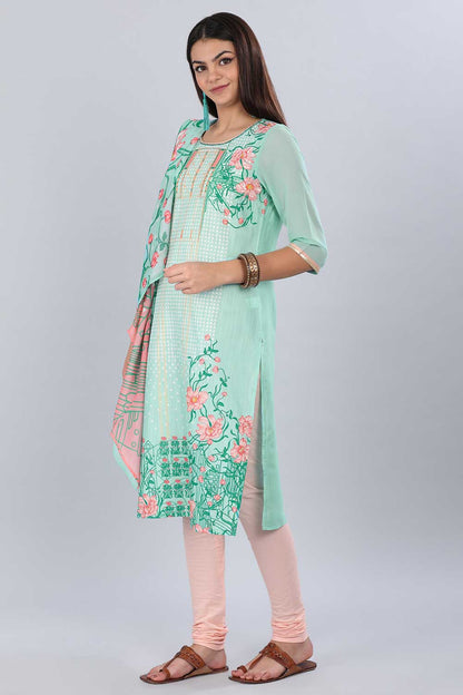 Blue Round Neck Printed kurta Set