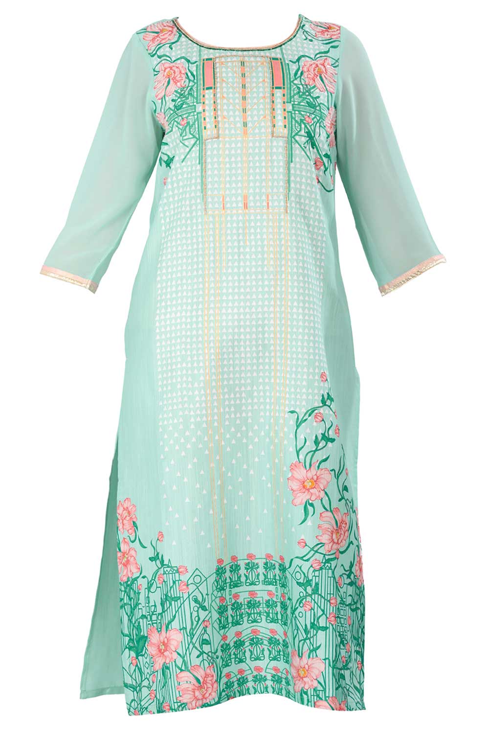 Blue Round Neck Printed kurta Set