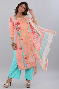 Pink Printed Round Neck kurta Set