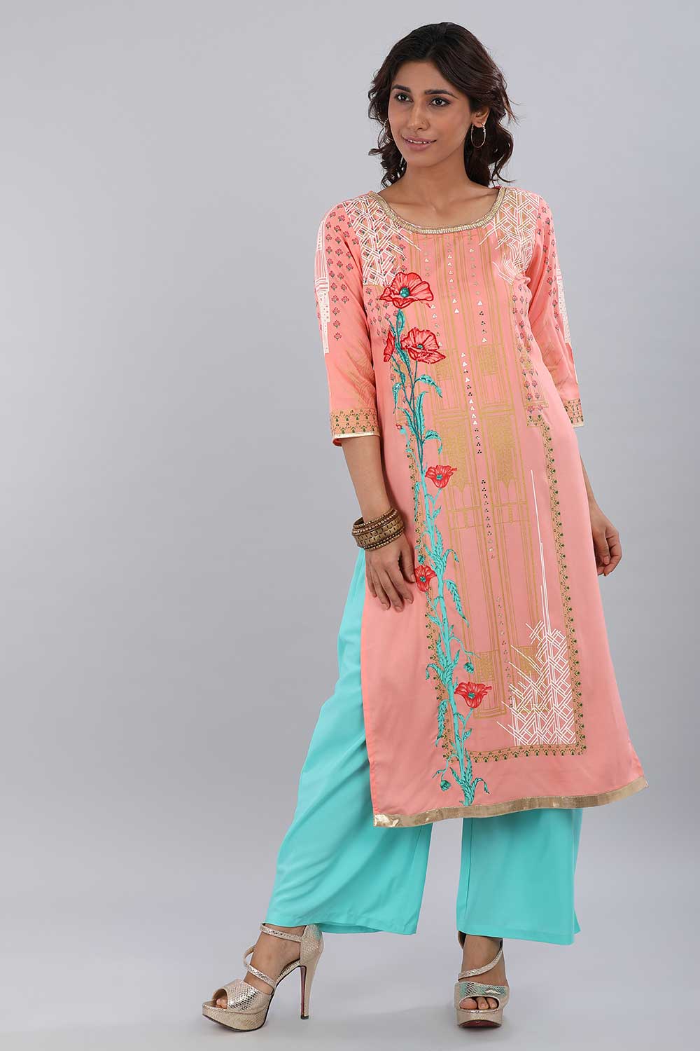 Pink Printed Round Neck kurta Set