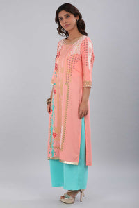 Pink Printed Round Neck kurta Set