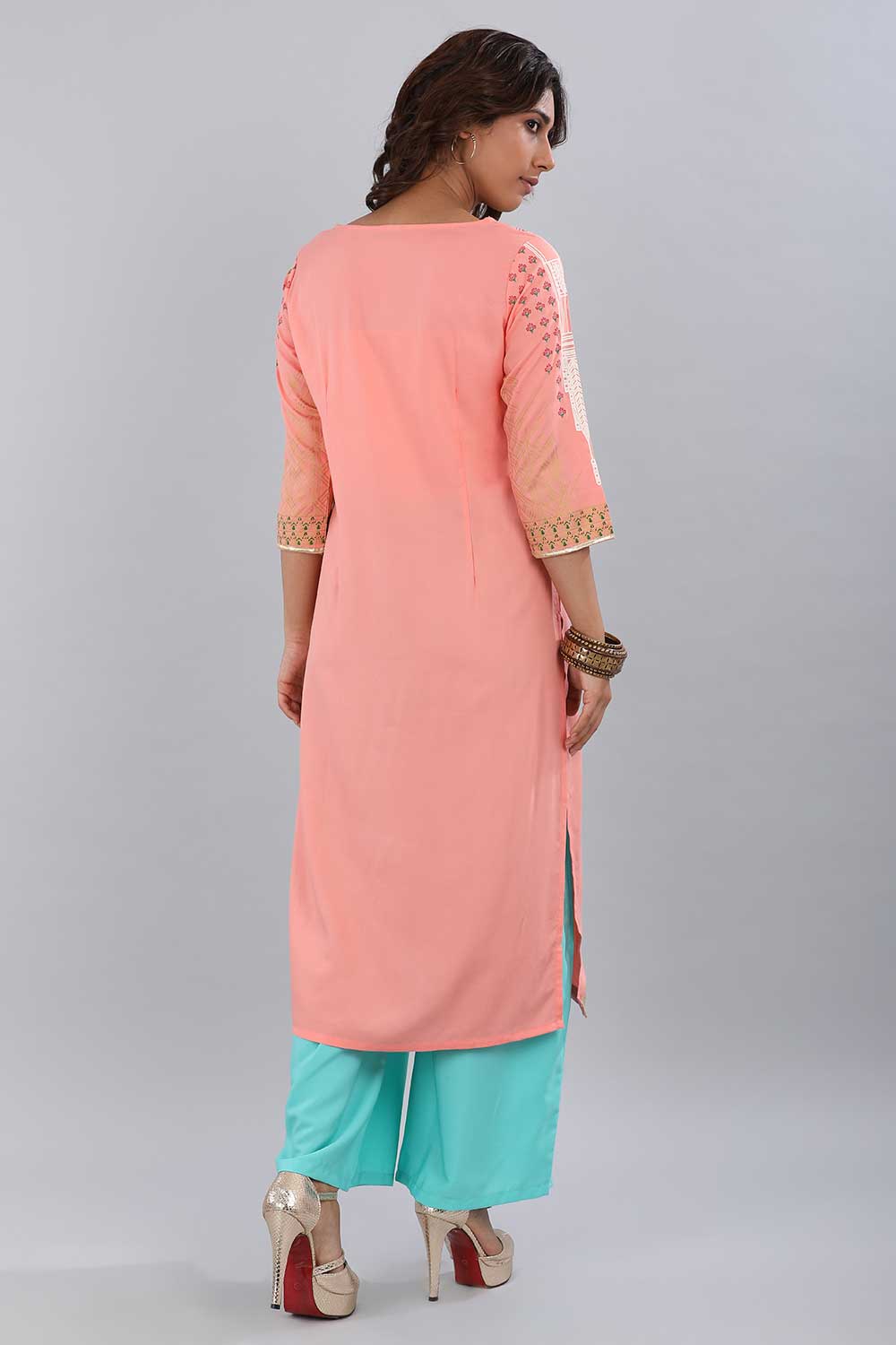Pink Printed Round Neck kurta Set