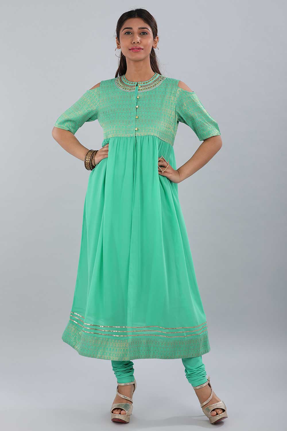 Green Shimmery Flared kurta Set