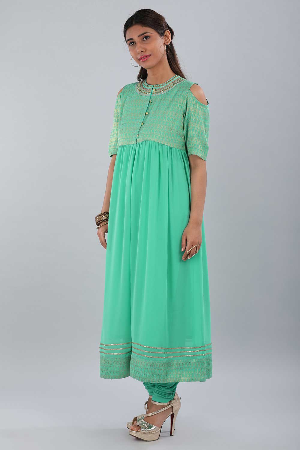 Green Shimmery Flared kurta Set