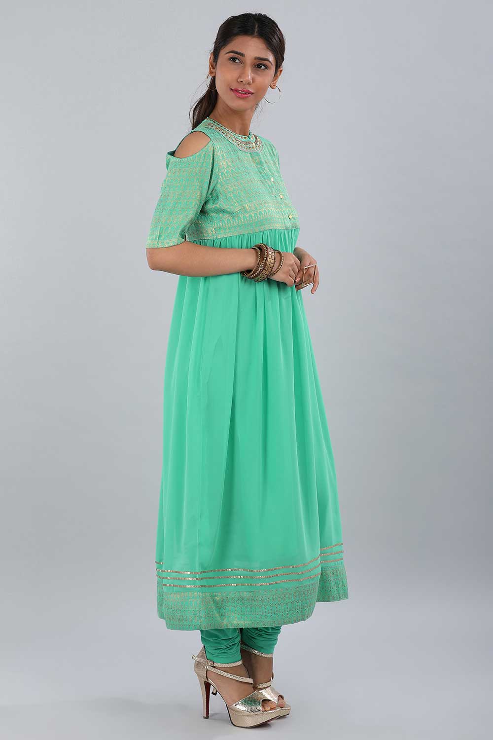 Green Shimmery Flared kurta Set