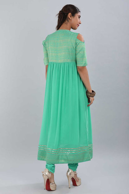 Green Shimmery Flared kurta Set