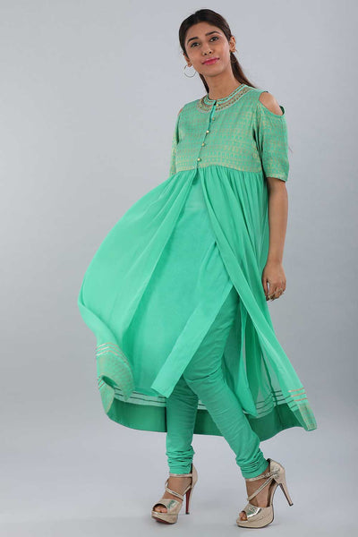 Green Shimmery Flared kurta Set