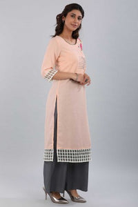 Pink Mandarin Neck 3/4 Sleeve Printed kurta