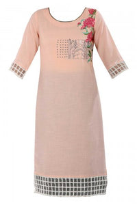 Pink Mandarin Neck 3/4 Sleeve Printed kurta