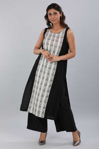 Black &amp; White Printed kurta Set