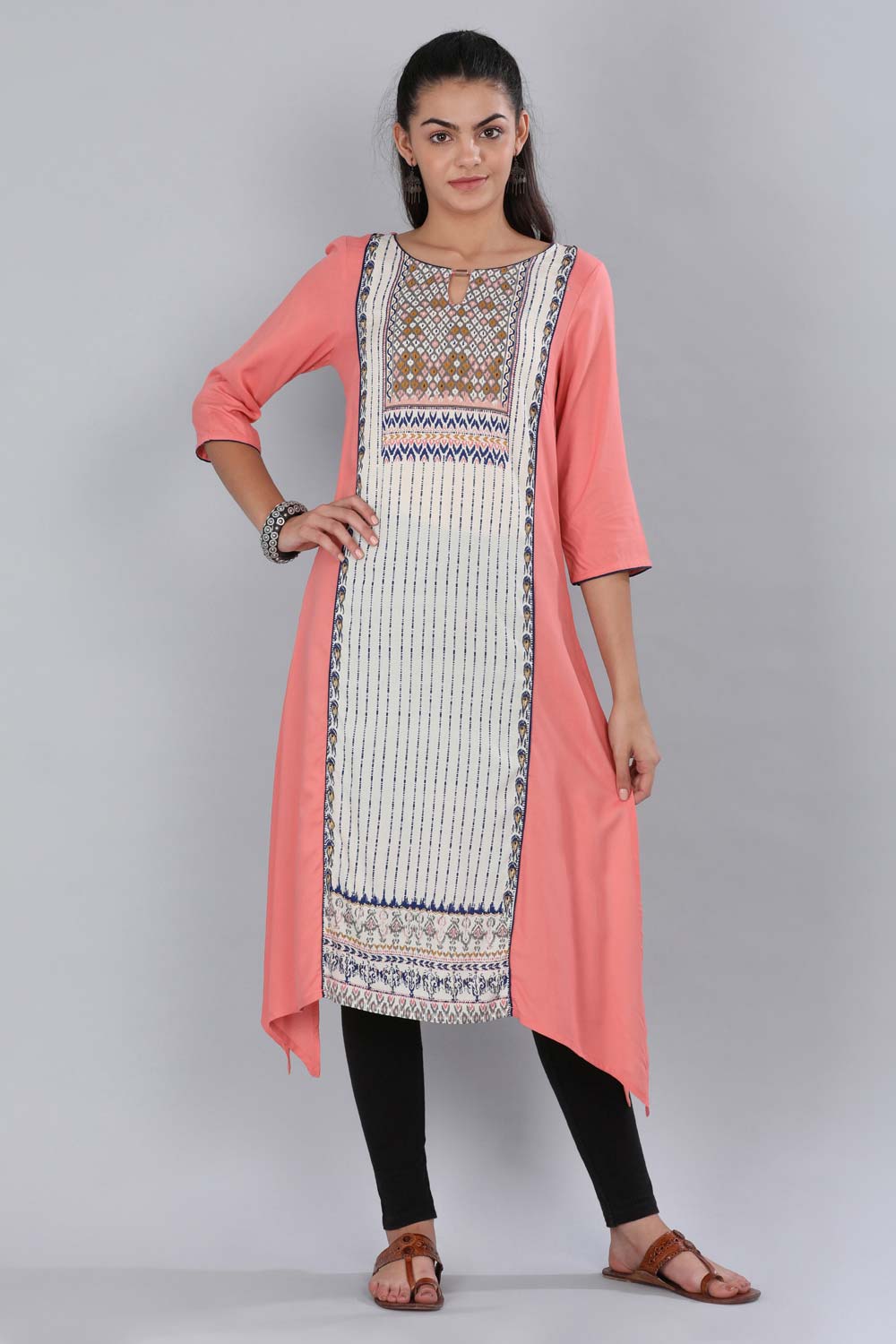 Pink Asymmetrical Printed kurta