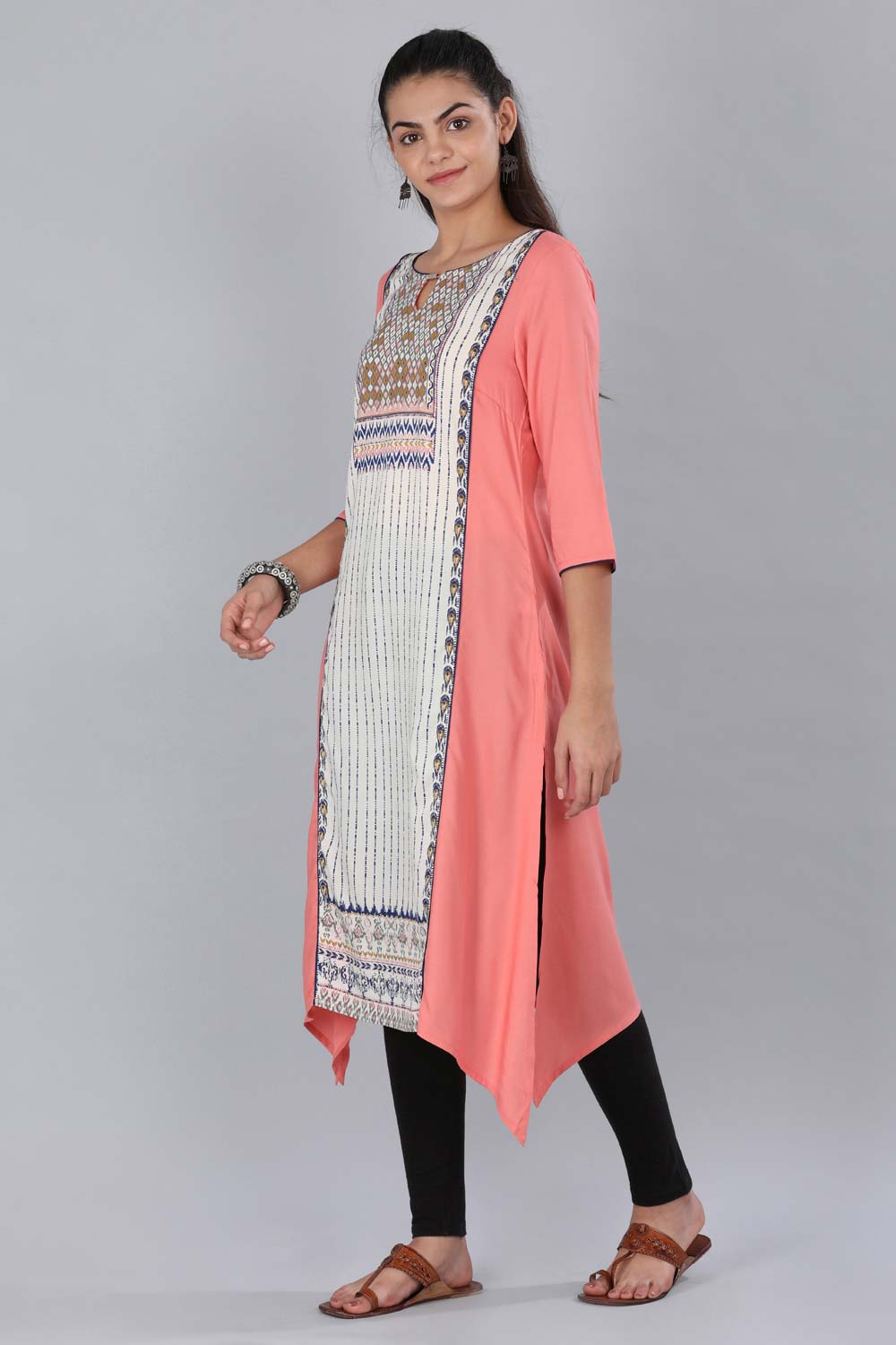 Pink Asymmetrical Printed kurta