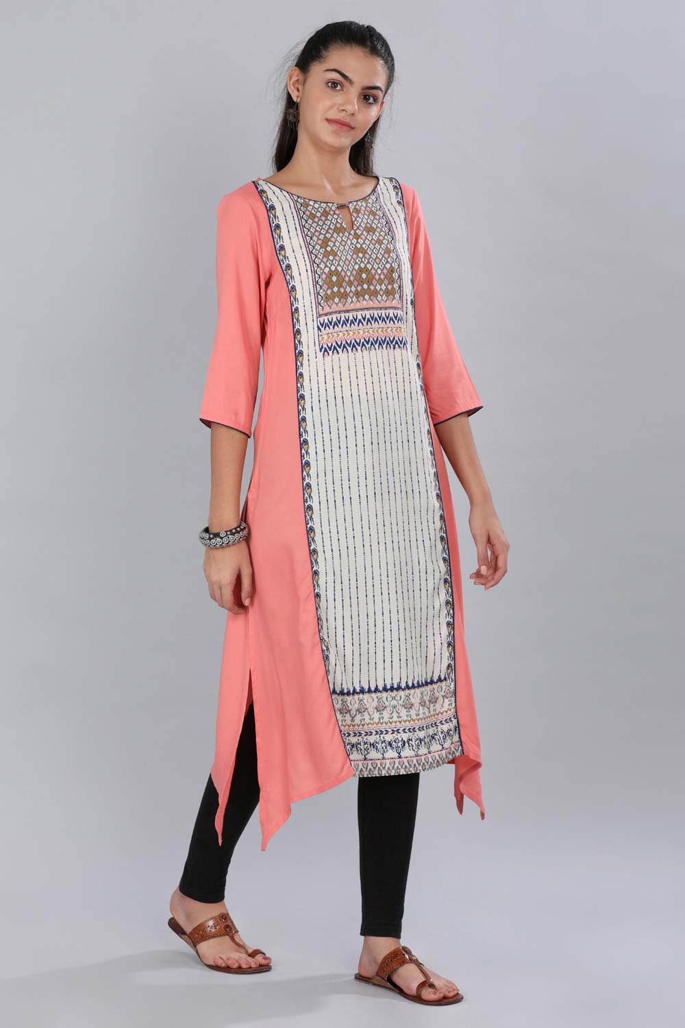 Pink Asymmetrical Printed kurta