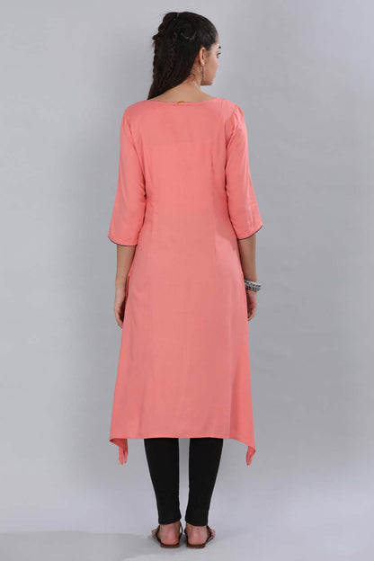 Pink Asymmetrical Printed kurta