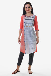 Pink &amp; White Printed Round Neck kurta