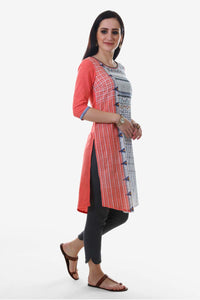 Pink &amp; White Printed Round Neck kurta