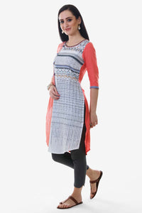 Pink &amp; White Printed Round Neck kurta