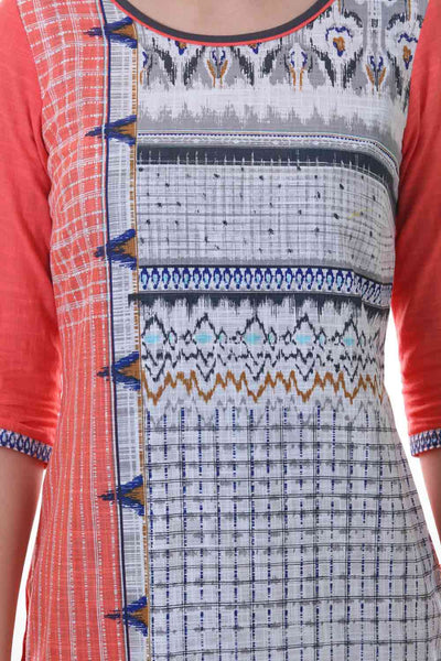 Pink & White Printed Round Neck kurta