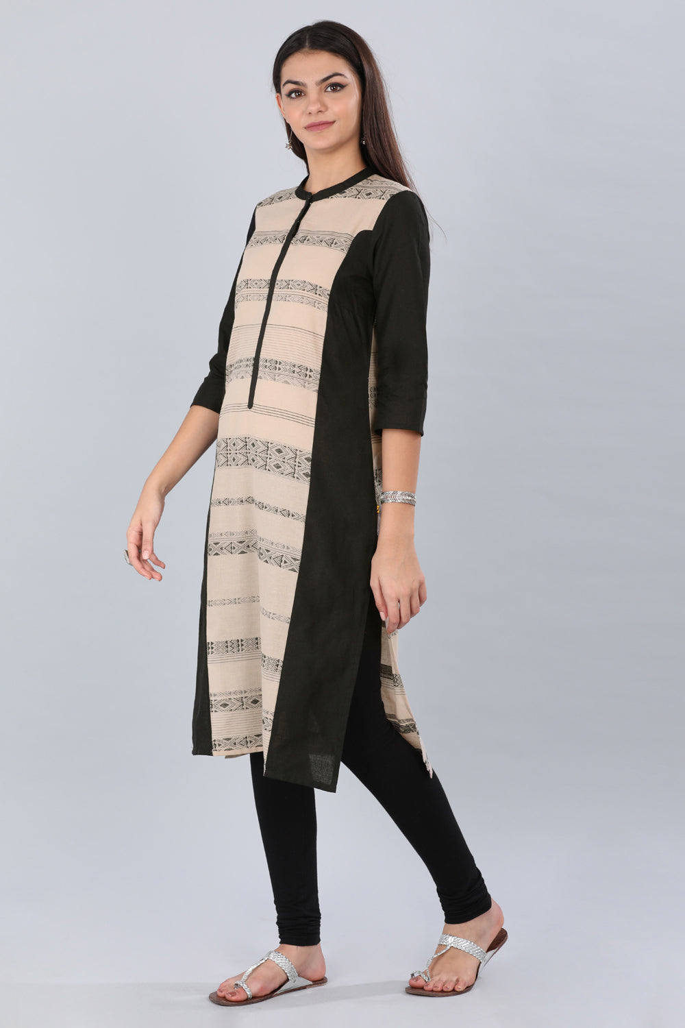 Black &amp; Pink Mandarin Neck kurta