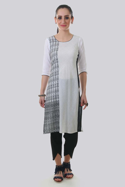 Black &amp; White Round Neck kurta